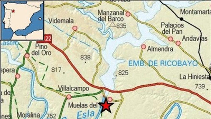 Zona del movimiento sísmico en un mapa de Zamora.
