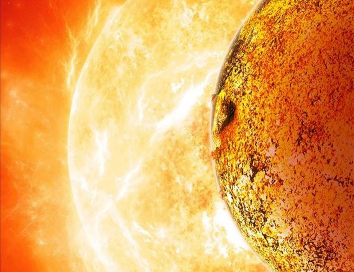 Simulació artística de l’exoplaneta Kepler-78b, en primer terme, amb l’estrella Kepler-78 darrere. Simulació artística de l’exoplaneta Kepler-78b, en primer terme, amb l’estrella Kepler-78 darrere.