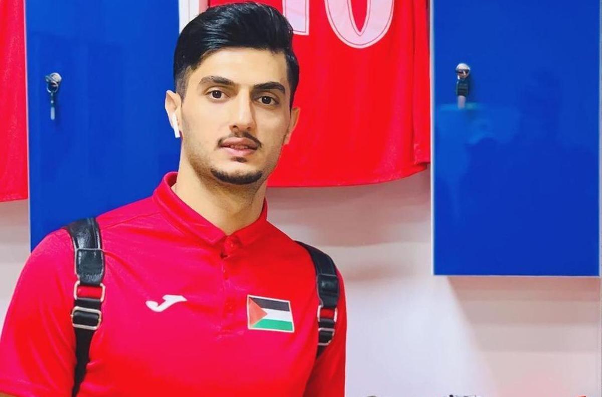 Mohammed Balah, jugador gazatí, durante una concentración de la selección de Palestina.