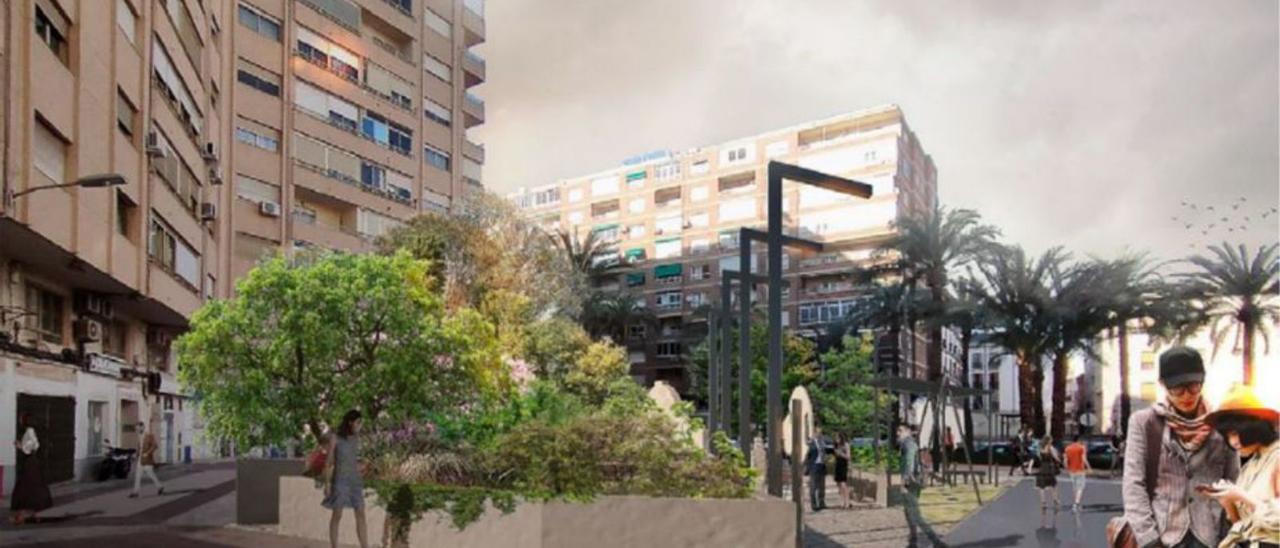 Cuatro de las siete propuestas entre las que los vecinos de Alzira podrán elegir para convertir el solar de la gasolinera en un jardín. | NOMBRE FEQWIEOTÓGRAFO