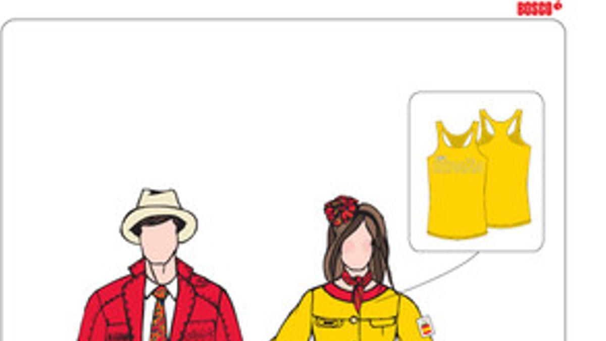 Los bocetos de la última versión de los uniformes olímpicos que lucirá España en Londres.