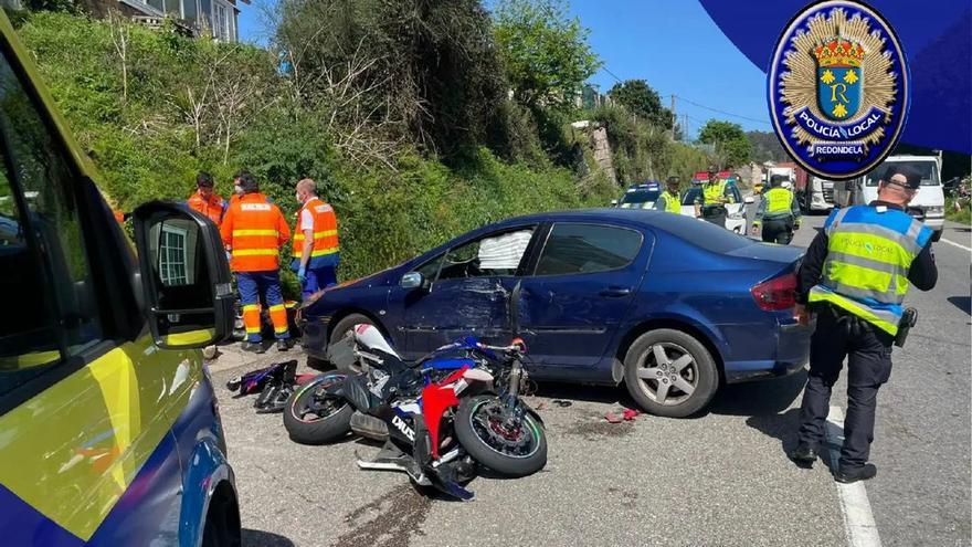 Herido grave un motorista al colisionar contra un coche en la N-550 en Redondela