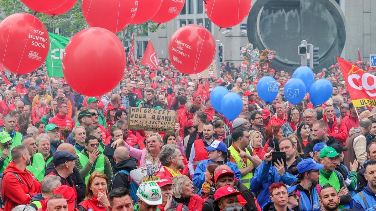 Protesta sindical belga por el derecho de huelga