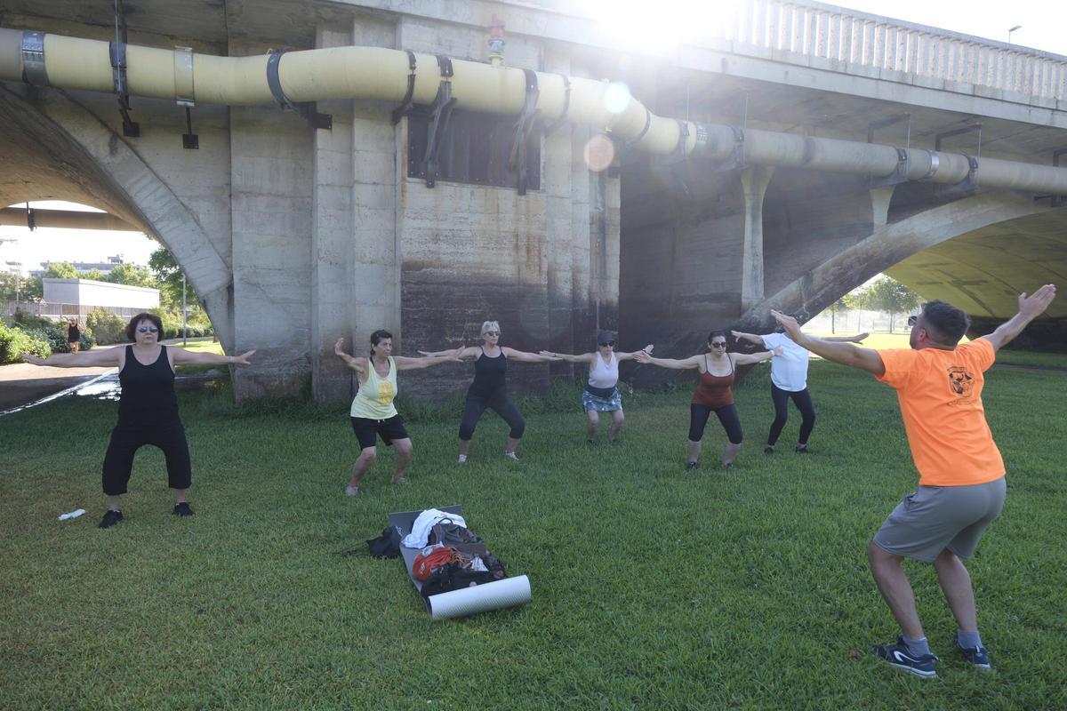 Mujeres participantes en el taller de taichí el pasado verano en el parque del río de Badajoz.