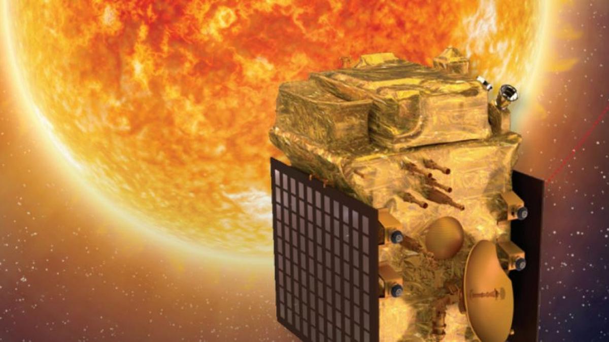 Recreación artística del satélite indio Aditya-L1, que se lanzará este 2 de septiembre hacia el Sol.
