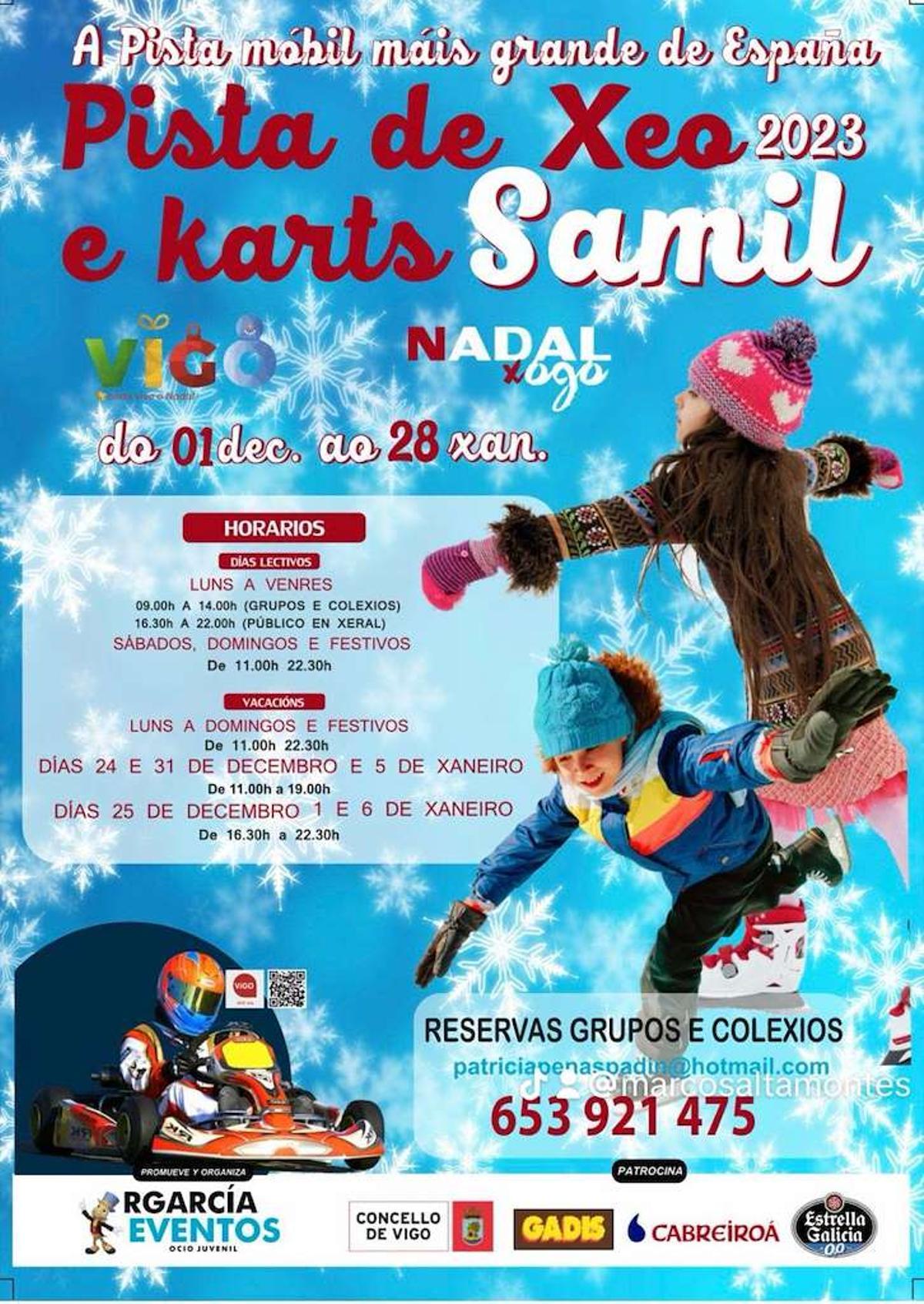Cartel de la pista de patinaje sobre hielo de la Navidad de Vigo ubicada en Samil.