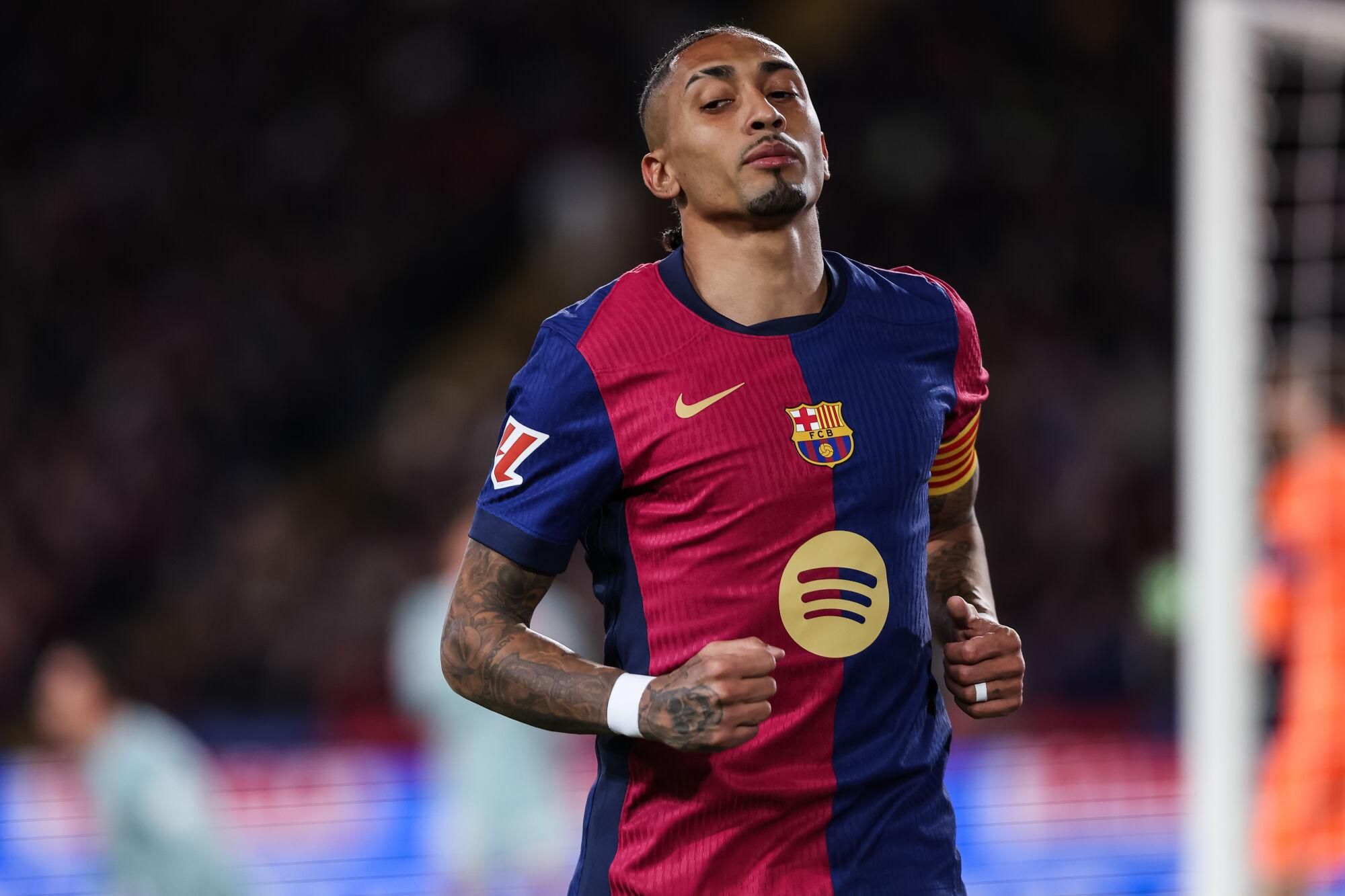 Raphinha Dias Belloli of FC Barcelona looks on during the Spanish league, La Liga EA Sports, football match played between FC Barcelona and Atletico de Madrid at Estadio Olimpico de Montjuic on December 21, 2024 in Barcelona, Spain. AFP7 21/12/2024 ONLY FOR USE IN SPAIN. Javier Borrego / AFP7 / Europa Press;2024;SOCCER;SPORT;ZSOCCER;ZSPORT;FC Barcelona v Atletico de Madrid - La Liga EA Sports;