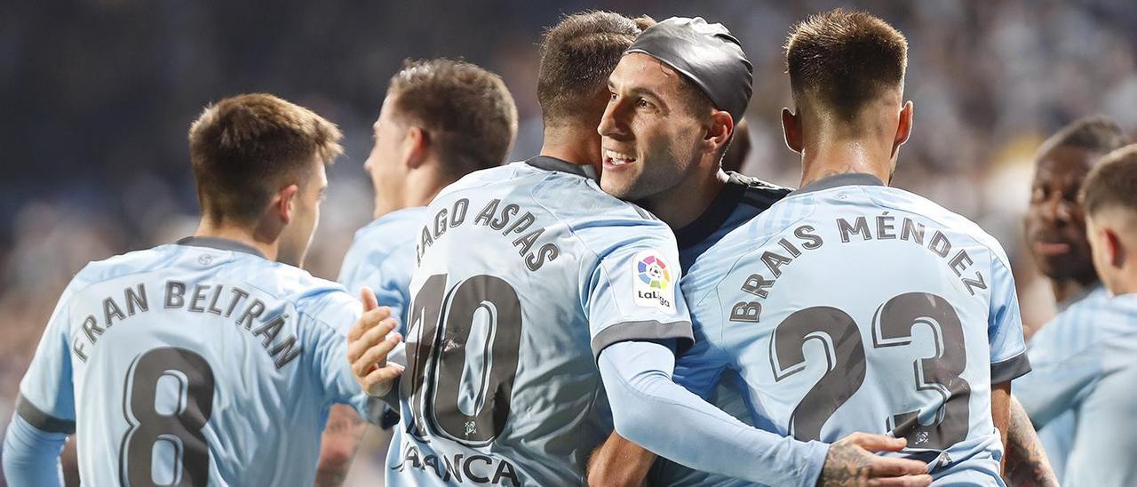 Los jugadores del Celta celebran un gol en el último partido de Liga