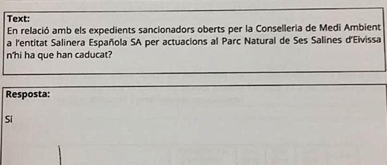 La respuesta del conseller a la pregunta del PI.