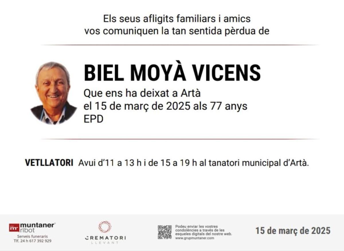 La esquela de Biel Moyà Vicens