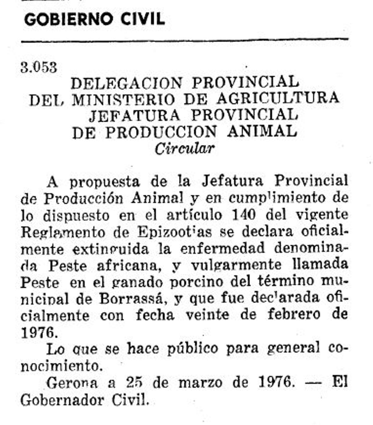 La publicació al BOP del 6 d'abril de 1976