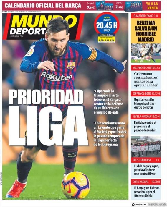 Portada MUNDO DEPORTIVO domingo 16 diciembre 2018