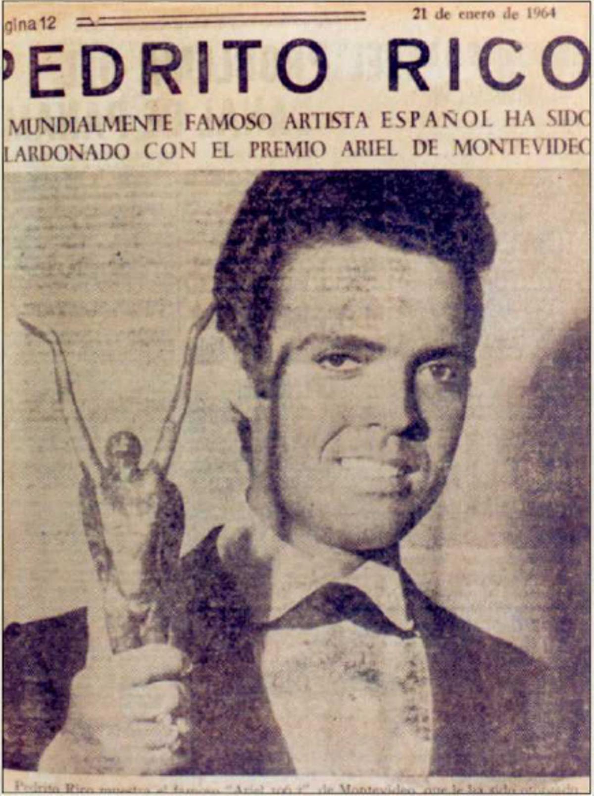 Portada para Pedrito Rico tras conseguir el Premio Ariel de Montevideo en 1964.