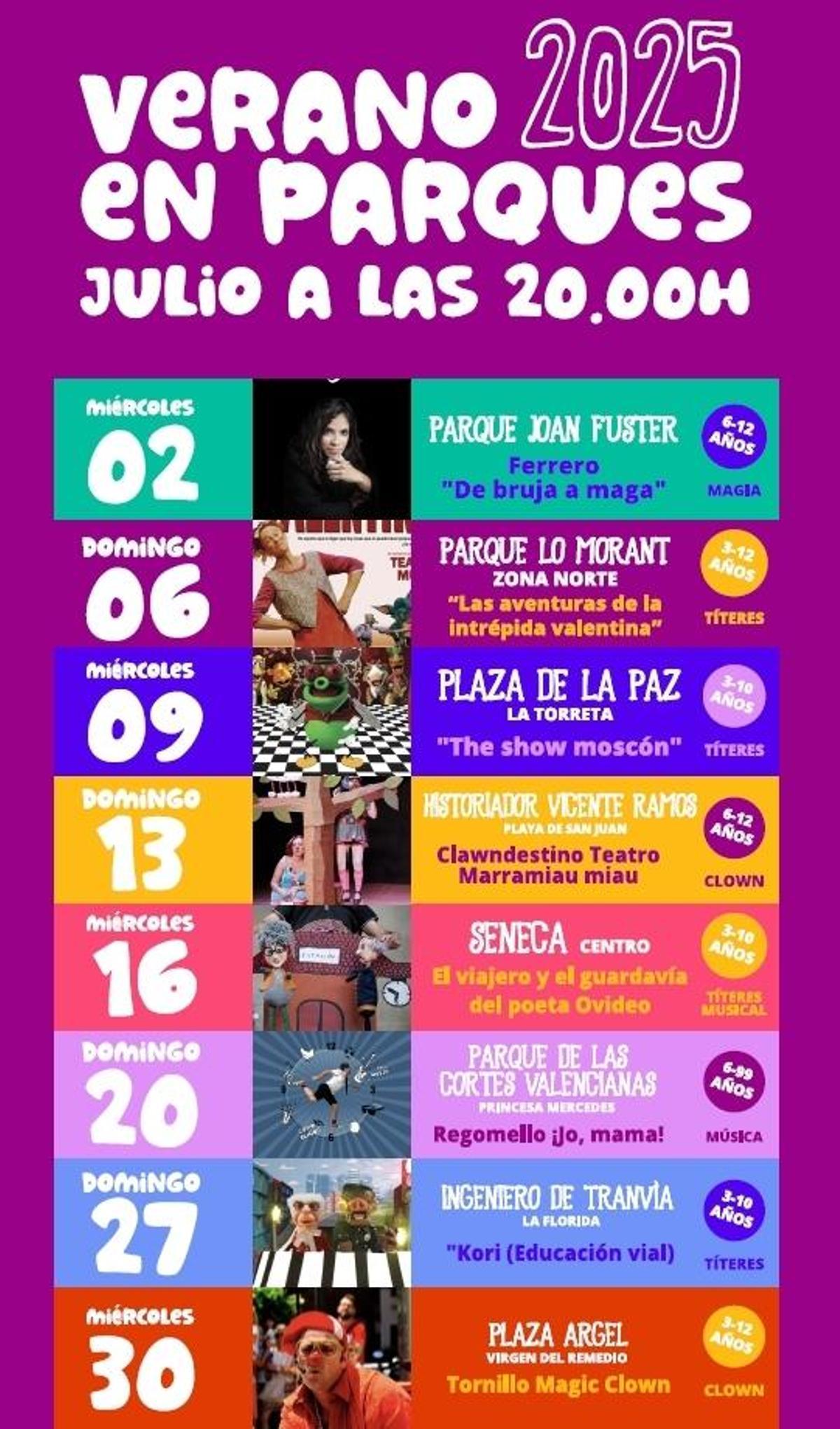 Programación de verano en parques