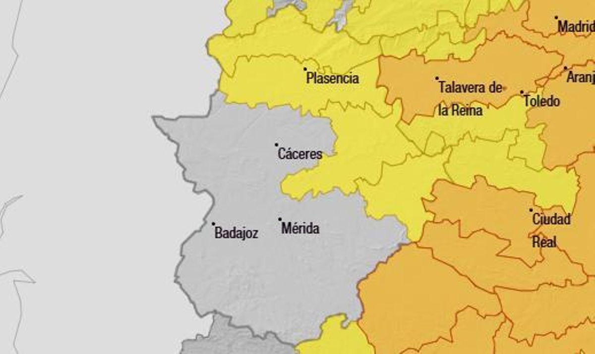 Alerta amarilla en cuatro comarcas extremeñas este jueves