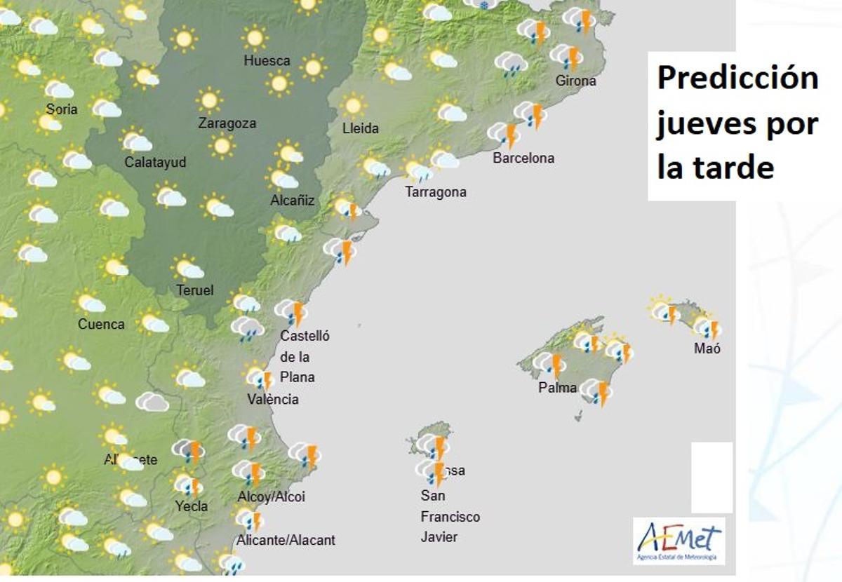 Previsión para el jueves en las zonas más afestadas