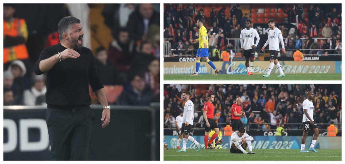 Las imágenes de los jugadores del Valencia decepcionados tras la derrota contra el Cádiz