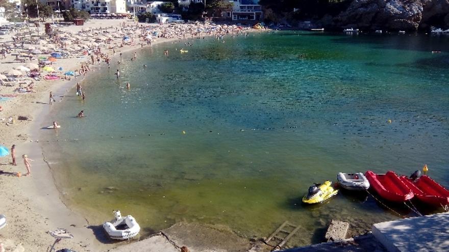 Agua turbia por las algas en Cala Vedella.