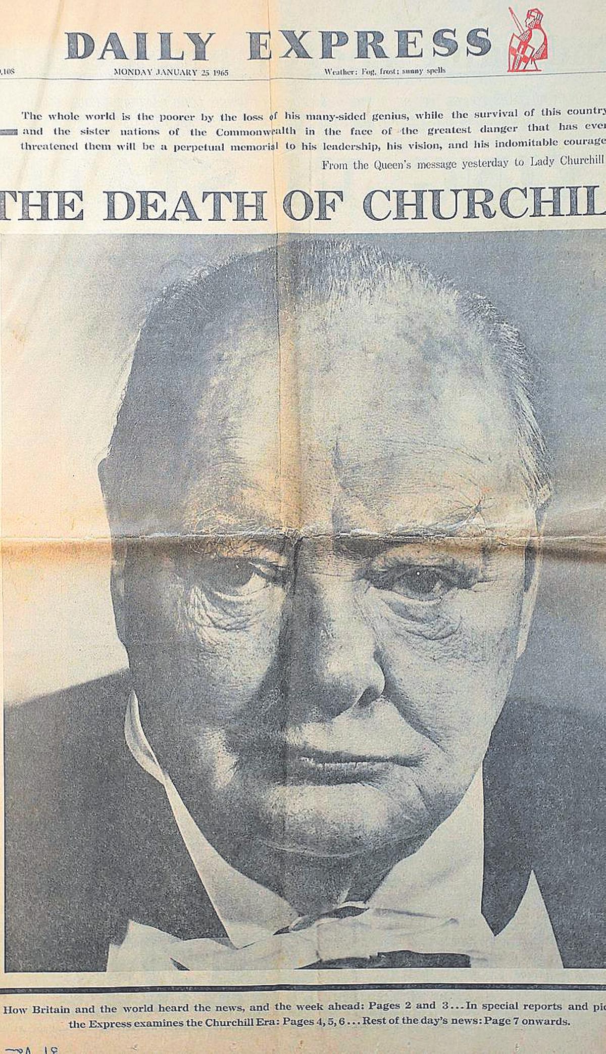 El Daily Express dóna a conéixer la mort de Churchill.