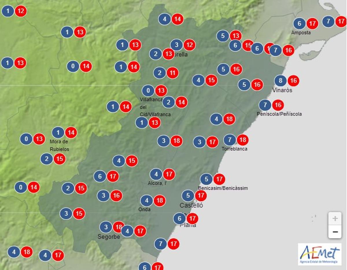 Imagen de las temperaturas en Castellón el día de Nochebuena