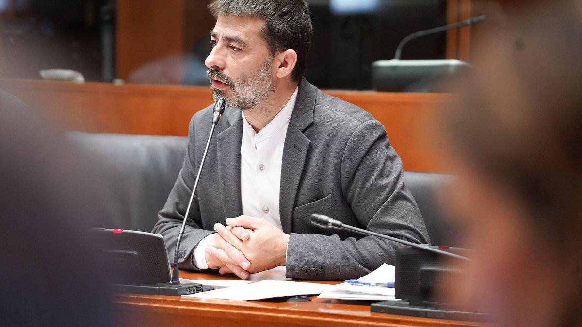 El coordinador de IU Aragón, Álvaro Sanz, en las Cortes de Aragón.