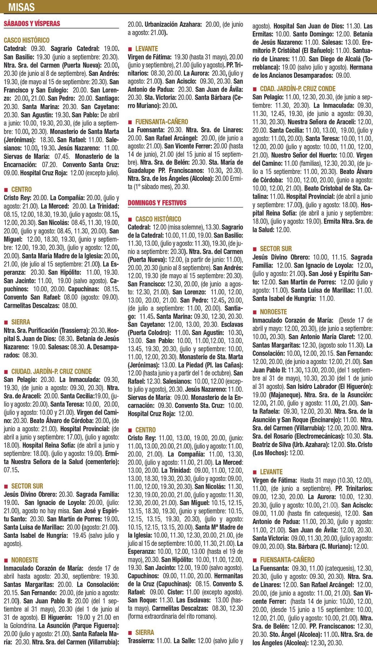 Horarios de misas en Córdoba