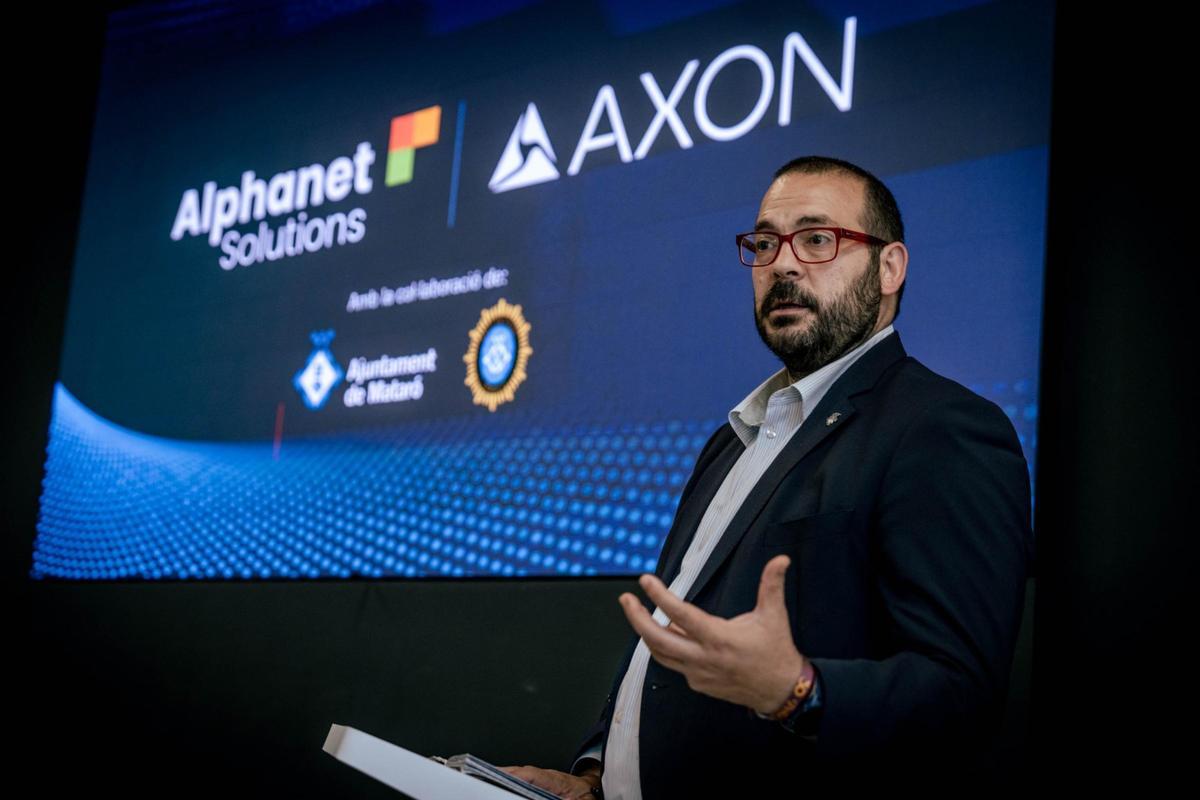 El alcalde de Mataró, David Bote, durante la presentación del softwatre Fusus