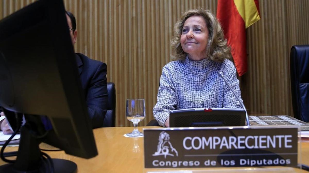 La fiscal general del Estado, Consuelo Madrigal,  durante su comparecencia ante la comisión de Justicia del Congreso de los Diputados.