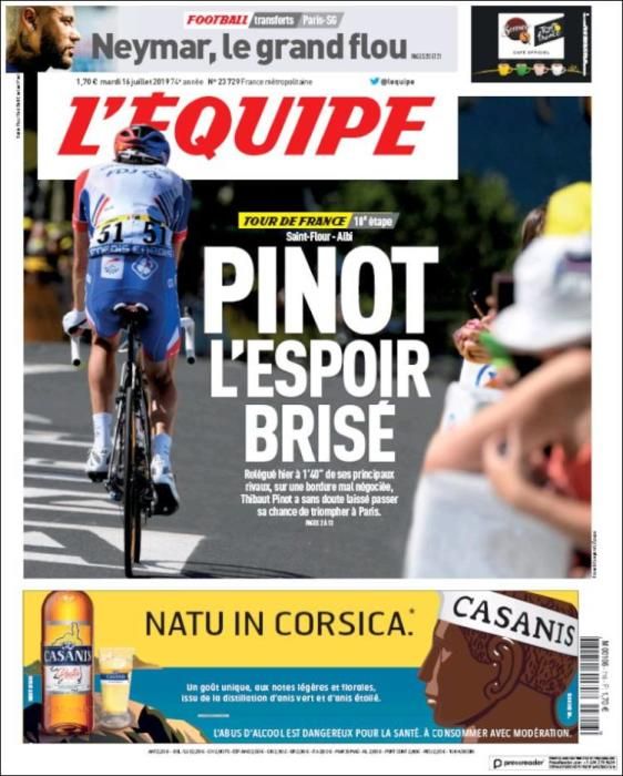 Portada L'ÉQUIPE martes 16 julio 2019