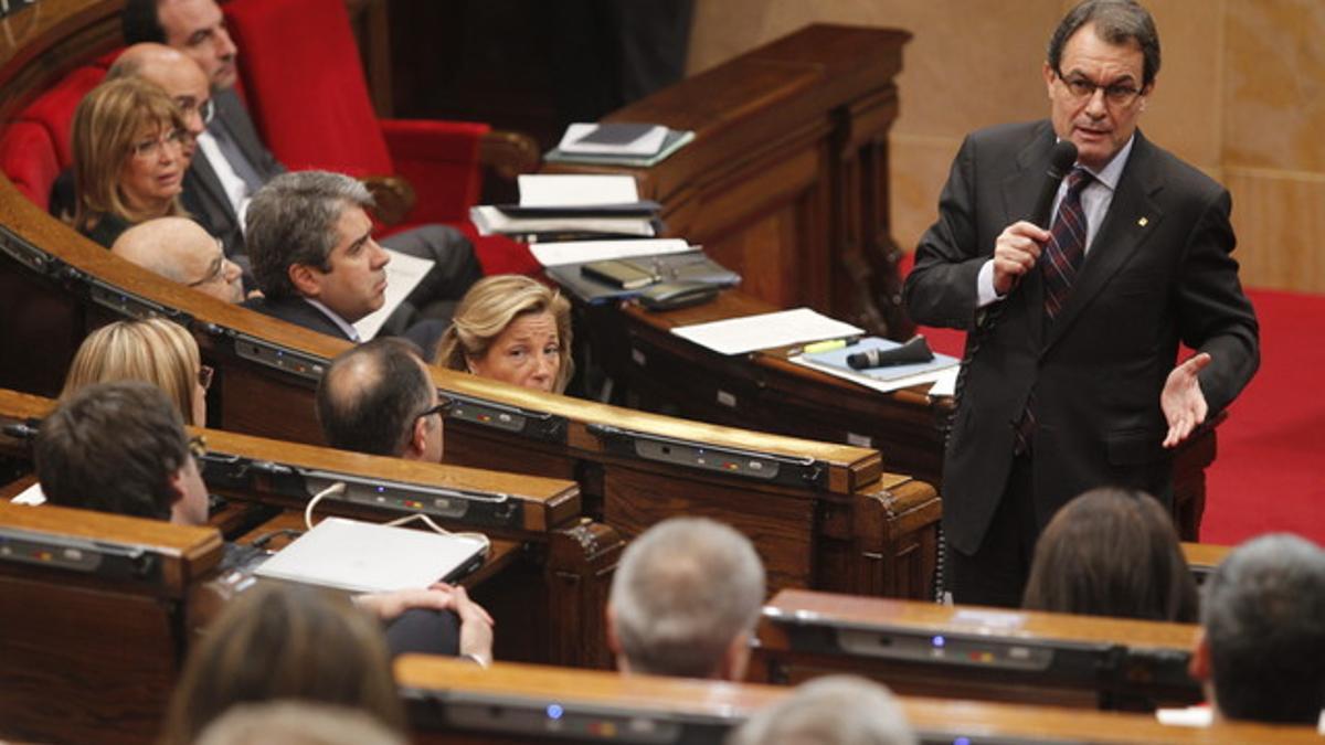 Artur Mas, esta mañana, en el Parlament.