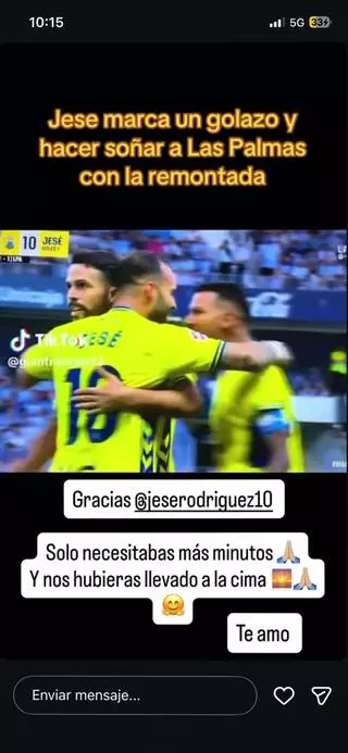 Aurah enciende el debate de los cambios en la UD Las Palmas: "Gracias Jesé, solo necesitabas más minutos"