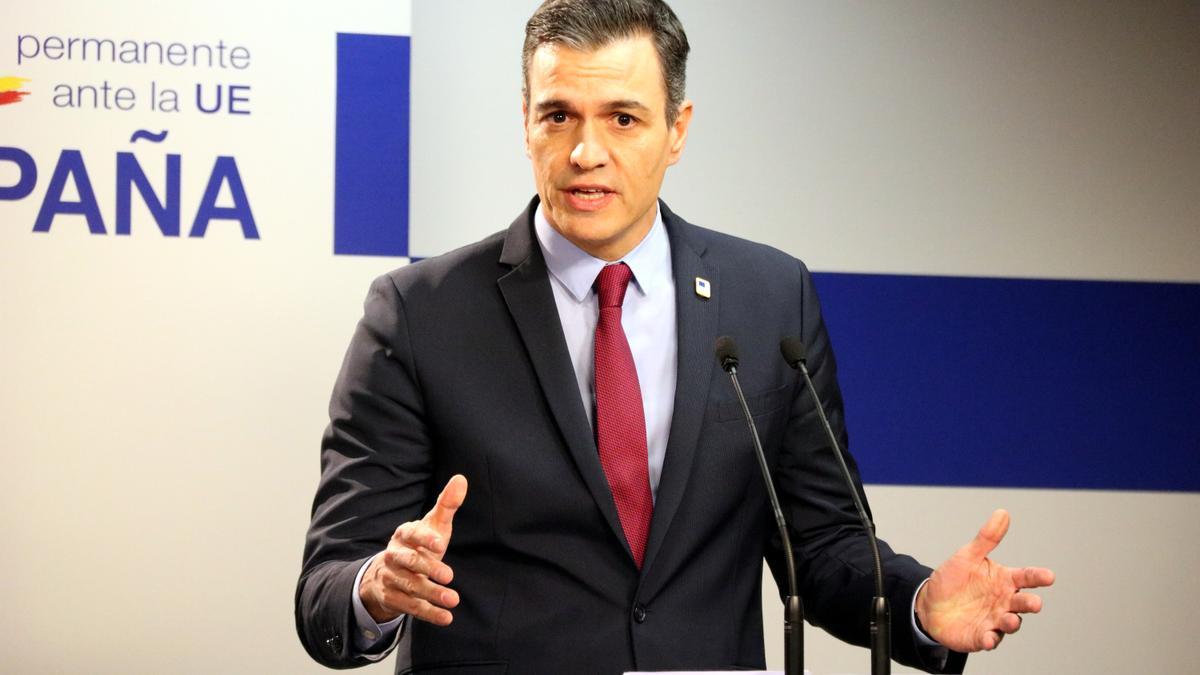 El president del govern espanyol, Pedro Sánchez, en la roda de premsa posterior al Consell Europeu
