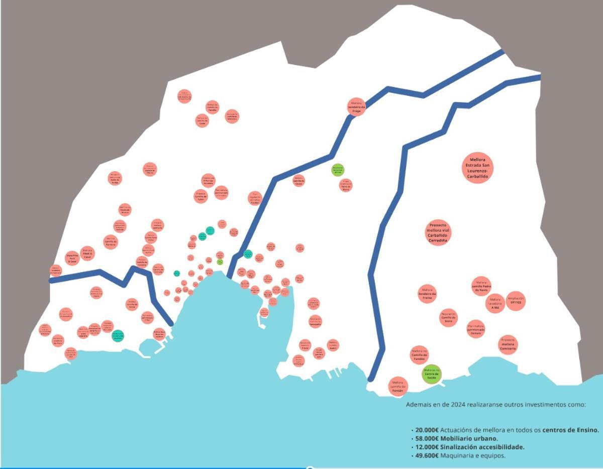 Mapa del municipio que marca las zonas a actuar.