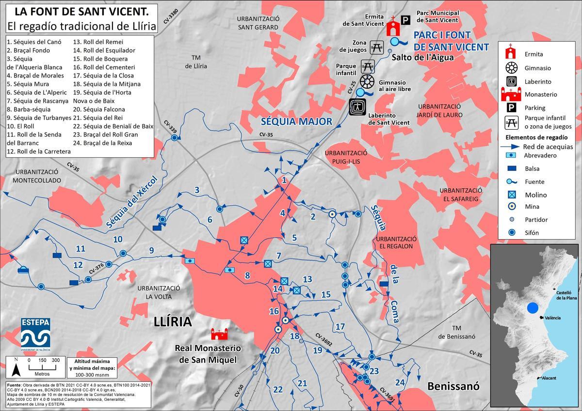 Localización del Parc i Font de Sant Vicent y del municipio de Llíria.