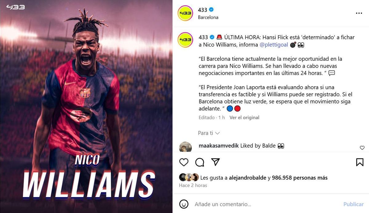 Publicación de la cuenta de Instagram 433.