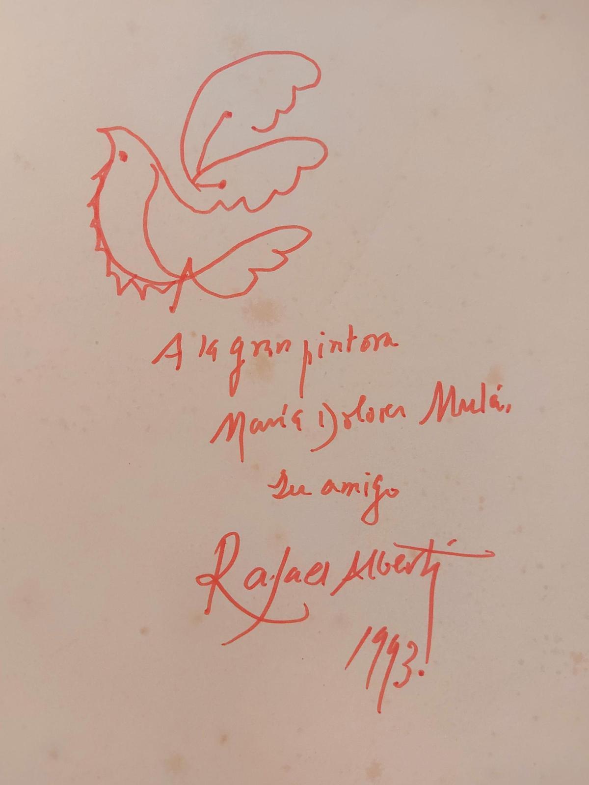 Dedicatoria de Rafael Alberti a María Dolores Mulá