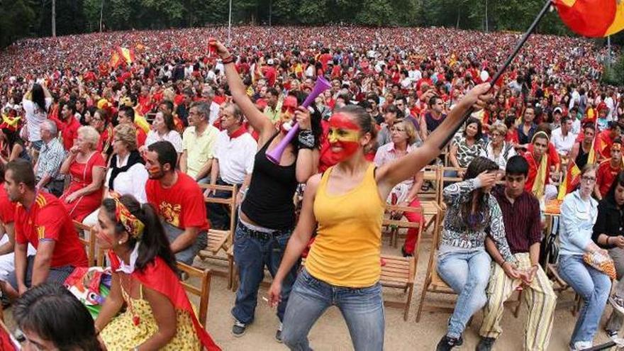 Seguidores de la selección, durante la final del Mundial en 2010 en Castrelos.