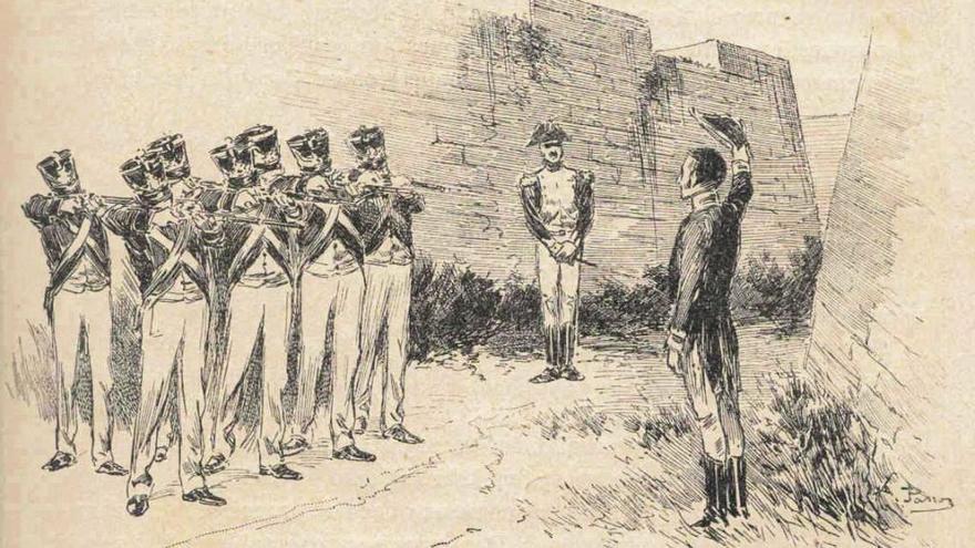 Recreación del fusilamiento del general Lacy en el castillo de Bellver el 5 de abril de 1817.