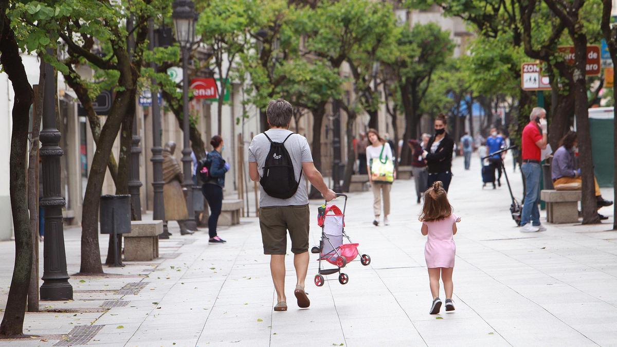 Transeúntes con mascarillas por la calle del Paseo de Ourense.