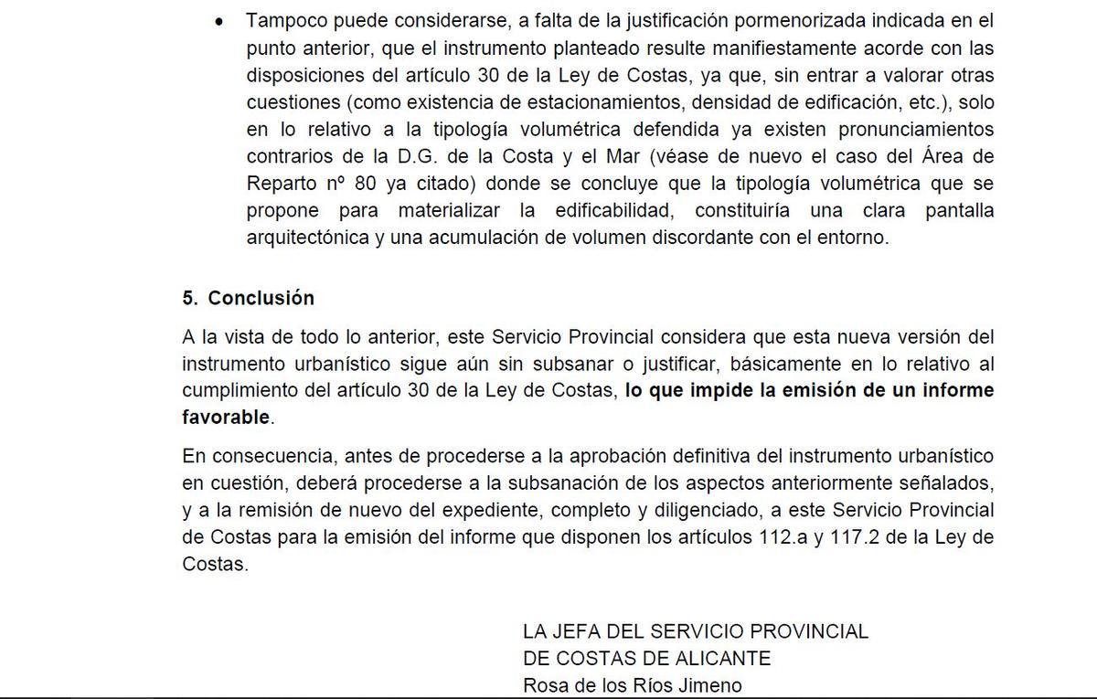 Extracto del informe del servicio provincial de Costas