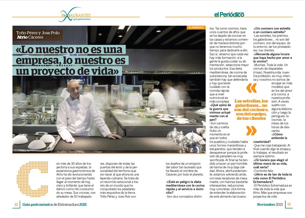 Restaurante Atrio es uno de los templos gastronómicos analizados en la revista.