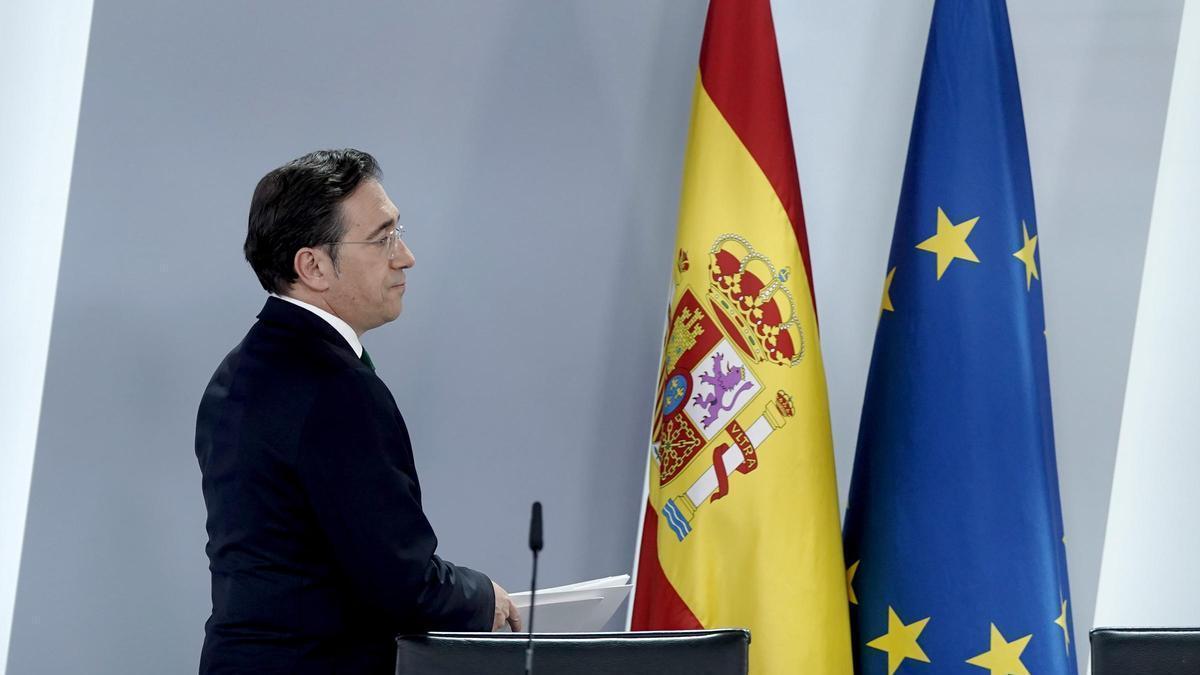 El ministro de Exteriores, José Manuel Albares, durante la rueda de prensa posterior al Consejo de Ministros.