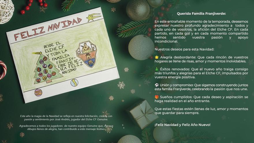 El Elche CF felicita la Navidad con una tarjeta genuina