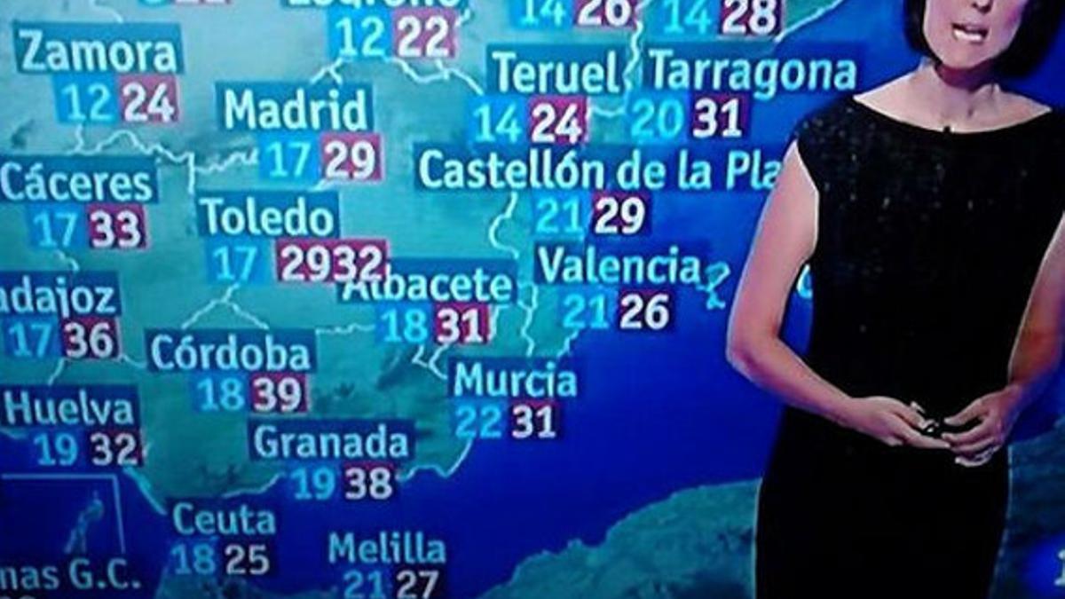 El mapa del tiempo que enseñó ayer TVE con Toledo derritiéndose, literalmente.