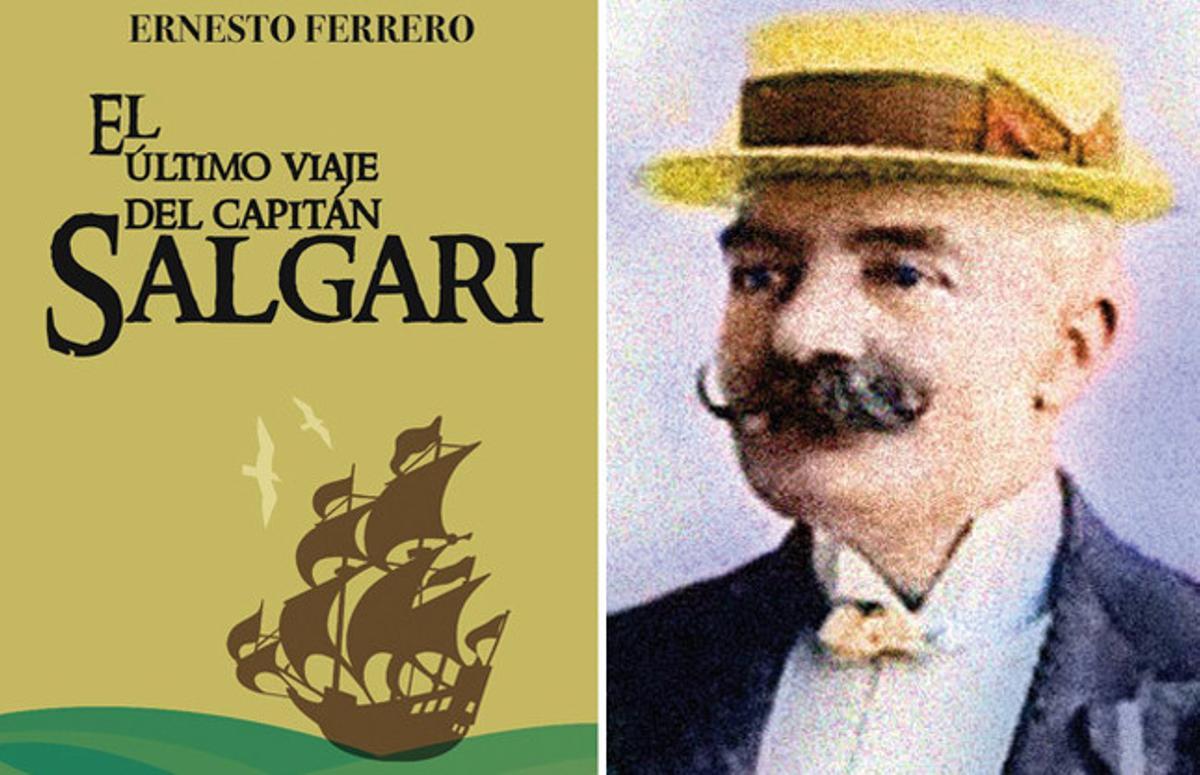Portada del llibre ’El último viaje del capitán Salgari’ (Ático de los Libros), d’Ernesto Ferrero, i retrat d’Emilio Salgari. Portada del llibre ’El último viaje del capitán Salgari’ (Ático de los Libros), d’Ernesto Ferrero, i retrat d’Emilio Salgari.
