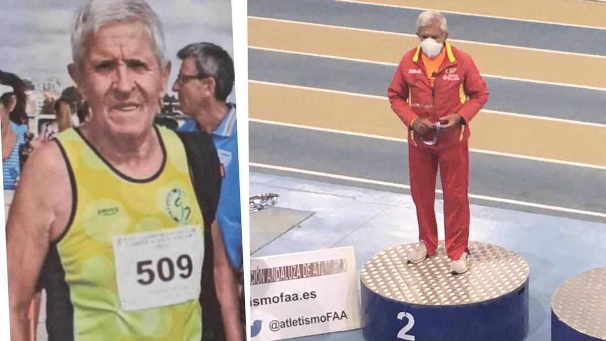 Paco Cano, referente en Atletismo Master, en varias fotos en competición.