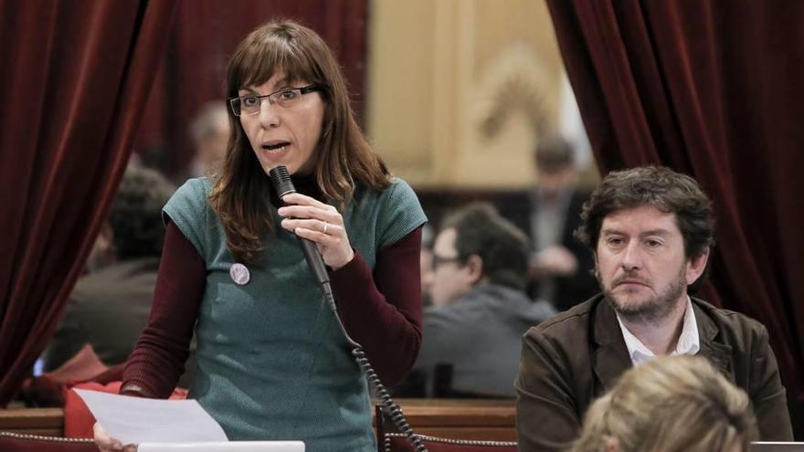 Camargo, junto al líder de Podemos en Balears, Alberto Jarabo, en un pleno del Parlament.