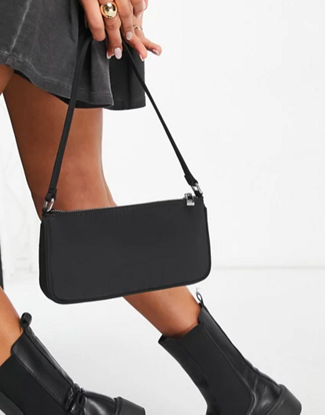 Bolso de hombro negro estrecho estilo años 90 de nailon de ASOS DESIGN
