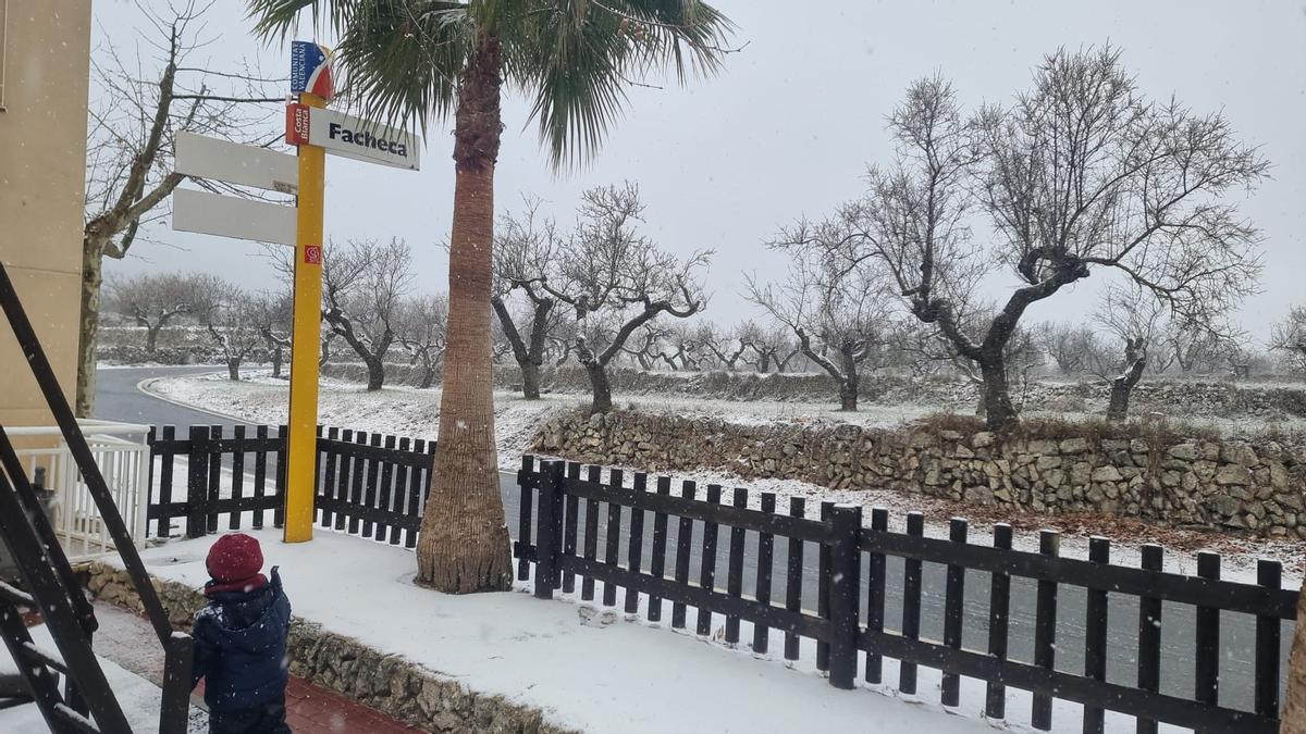 Nieve en Fageca, municipio de El Comtat.