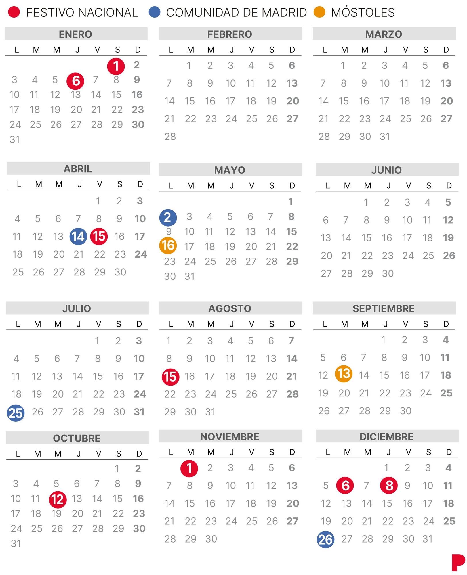 Calendario laboral de Móstoles del 2022